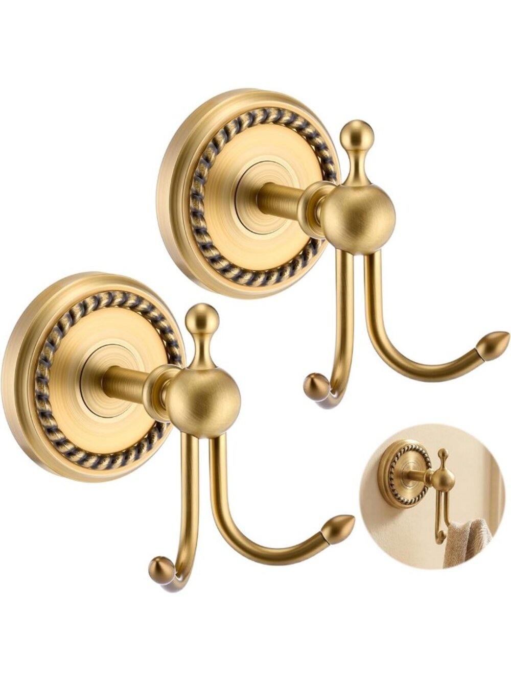 Vintage Brass Towel Hooks - Antique Gold Wall Mounted Hangers for Bathroom